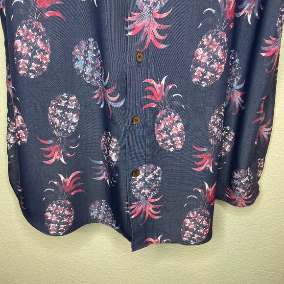 Caribbean Pineapple Shirt Men's 2XT Tall Modal Blend Tropical Hawaiian Navy - Picture 5 of 13